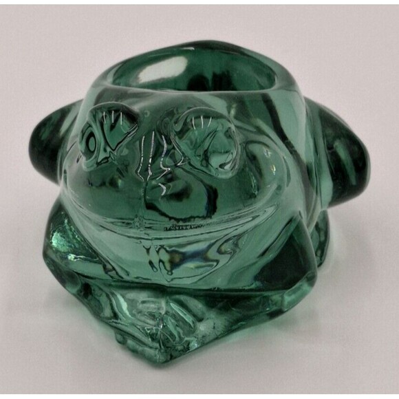 INDIANA ART GLASS GREEN SITTING FROG VOTIVE CANDLE HOLDER PAPERWEIGHT Vintage #2 - Picture 5 of 11